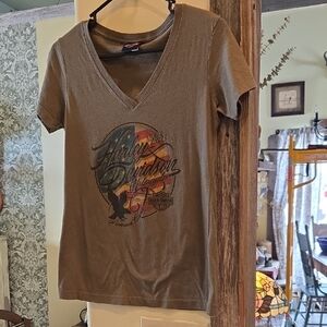Harley-Davidson Women's Tan Graphic V-Neck Tee